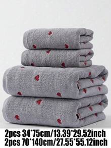 1pc/2pcs/4pcs Red Heart LOVE Embroidered Couple Towels, Small Bath Towels, Valentine's Day Gift, Soft Absorbent Lint-Free, Face And Body Towels, Personalized Adult Towel Set, Suitable For Home, Pool And Daily Use - Grey - View 16