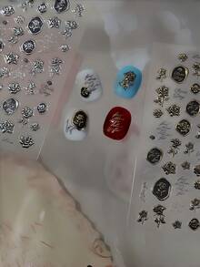 1片 5D金屬玫瑰美甲貼紙，優雅復古美甲貼花，自黏式美甲貼片，夏季DIY美甲藝術裝飾，簡易美甲貼紙，適合女孩與女性的最佳美甲用品，適用於情人節與浪漫場合 - 彩色 - 查看 5