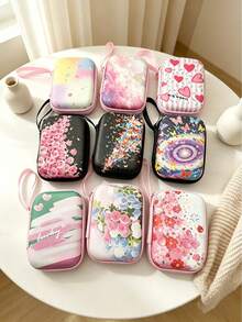 1pc Sweet Style Printed Portable Storage Bag Hard Shell Pressure-Resistant Earphone Data Cable Organizer Pouch - View 10
