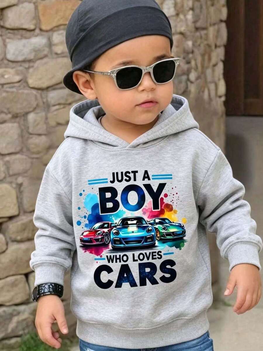Young Boy Cartoon Pattern Warm Sweatshirt - Grey - View 1