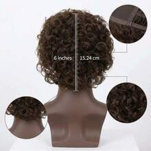 Brown Short Afro Curly Wig For Men, Natural Kinky Synthetic Hair Wig With Bangs, Unisex Heat Resistant Full Wig For Halloween, Carnival, Cosplay And Daily Styling - Multicolor - View 3