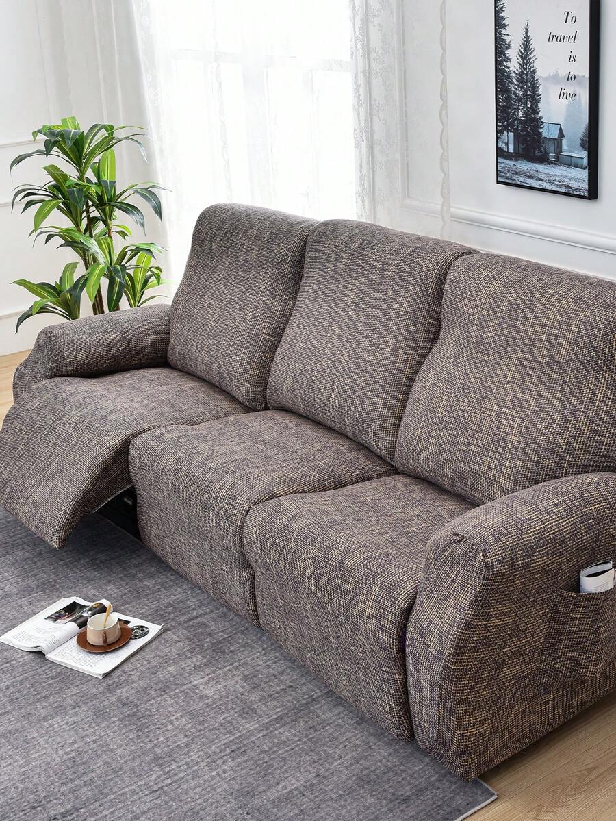 1 Set 4/6/8pcs Bohemian Style Chaise Lounge Cover Sofa Cover, Printed Chaise Lounge Cover, Elastic Sofa Cover, Suitable For Living Room Office Home Decor - Coffee Brown - View 1
