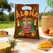 10個夏威夷 Aloha 派對禮品袋 Tiki Luau 派對禮物袋，附手把，適用於夏威夷生日派對裝飾、夏季海灘派對用品 - 彩色 - 查看 2