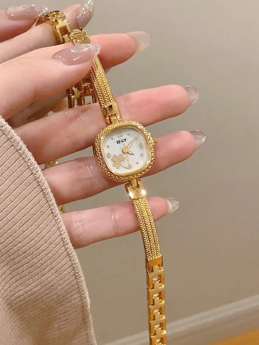 French Fashion Creative Square Dial Personalized Women's Quartz Watch, Minimalist Dial With Gold Strap, Suitable For Daily Wear - Gold - View 1