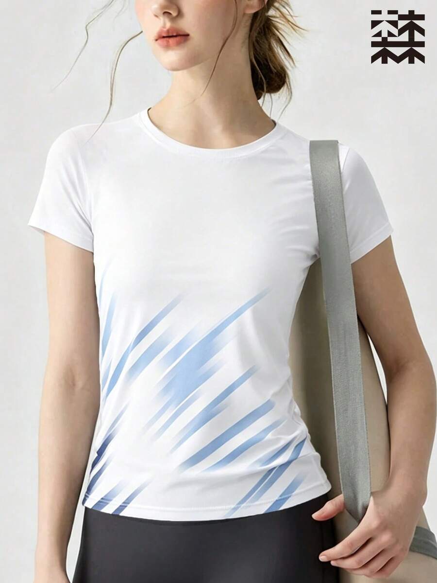 mulinsen 女款快乾 T-shirt,冰絲圓領短袖,彈性吸汗快乾運動上衣,跑步快乾上衣 - 白色 - 查看 1