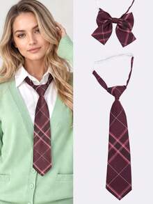 2pcs/Set Fashion Casual JK Bow Tie & Tie Set, Suitable For School Style, Cosplay - Multicolor - View 1