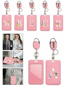 Pink Anti-Theft Card Holder With Pink Retractable Clip, Hard Plastic Card Protective Sleeve With Thumb Slot, Expandable ID Card Holder - Multicolor - View 1