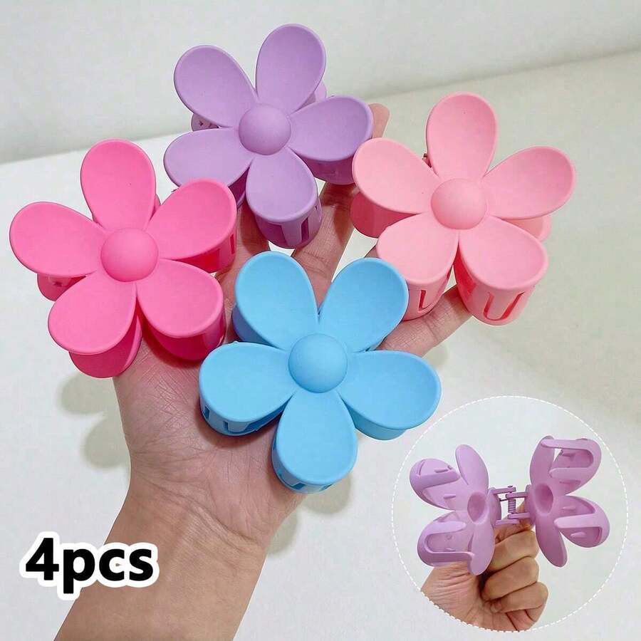 4Pcs Girls Flower Hair Clips, Large Claw Clips, Fashion Bohemia/Boho Nonslip Big Daisy Jaw Clamps Matte Hair Barrette Hair Accessories For Daily Use - Multicolor - View 1