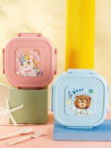 Creative Cartoon Print Food Box, Creative Cute Bento Box Set (Includes Utensils), Student Lunch Box, Portable Food Container, Microwave Lunch Box, Compartment Lunch Box - Multicolor - View 9
