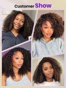 OQ 180% Density 16-28 Inch Soft Comfortable 3-In-1 Half Wig Brown Ombre Highlight Curly Wig No Glue No Lace Natural Hairline Seamless Half Wig - S2/30 - View 10