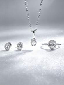 Vaerine 1 Set Elegant Luxurious Sparkling Classic 925 Silver Zirconia Oval Jewelry Set For Banquet Wedding Matching Gift - Oval Set - View 3