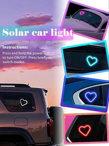 GLANBERT 汽車 LED 氛圍燈，可充電太陽能心形 LED 燈，6 種照明模式，浪漫汽車與戶外裝飾，適合情侶、女性、男性的理想禮物（搖晃即可在黑暗中亮起） - 太陽能+usb供電 - 查看 4