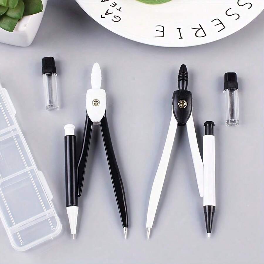 2PCS Creative Metal Minimalist Compass Set With Lead Core - Random Color - Office Drawing Tools, Math Teaching Stationery, Industrial Drafting Supplies - Back To School Student Stationery