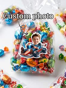 Pegatinas faciales personalizadas con tema de carreras, etiquetas de sellado con foto personalizada para decoración de regalos, decoración de pegatinas con diseño de carreras, decoración de fiesta de cumpleaños con tema de carreras, suministros para fiesta con tema de carreras, recuerdos de fiesta de feliz cumpleaños, regalos personalizados - Multicolor - Ver 1