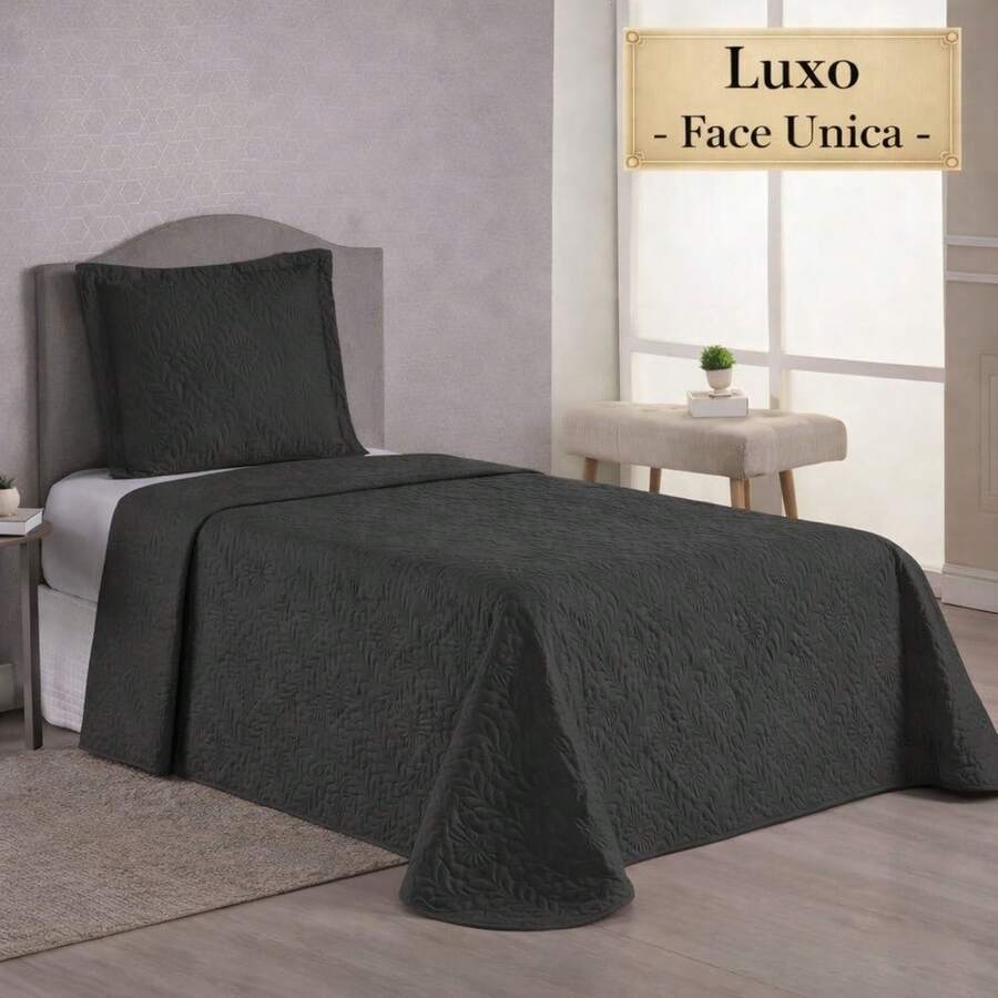 Luxury Single Bedspread, One-Sided, 2 Pieces, Ultrasonic Quilting, 11 Colors Available - Black - View 1