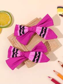 2pcs Rose Red Back To School Girls Bow Hair Clips Pencil Tip Hair Accessories Simple Cute Crocodile Clips School Daily Hair Clips Teen Hair Accessories - Hot Pink - View 2