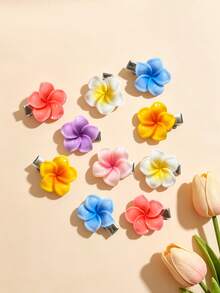 12pcs Girls Hair Clips Hair Accessories Cute Plumeria Flower Hair Clips Accessories Suitable For Travel Vacation Daily Use - Multicolor - View 8