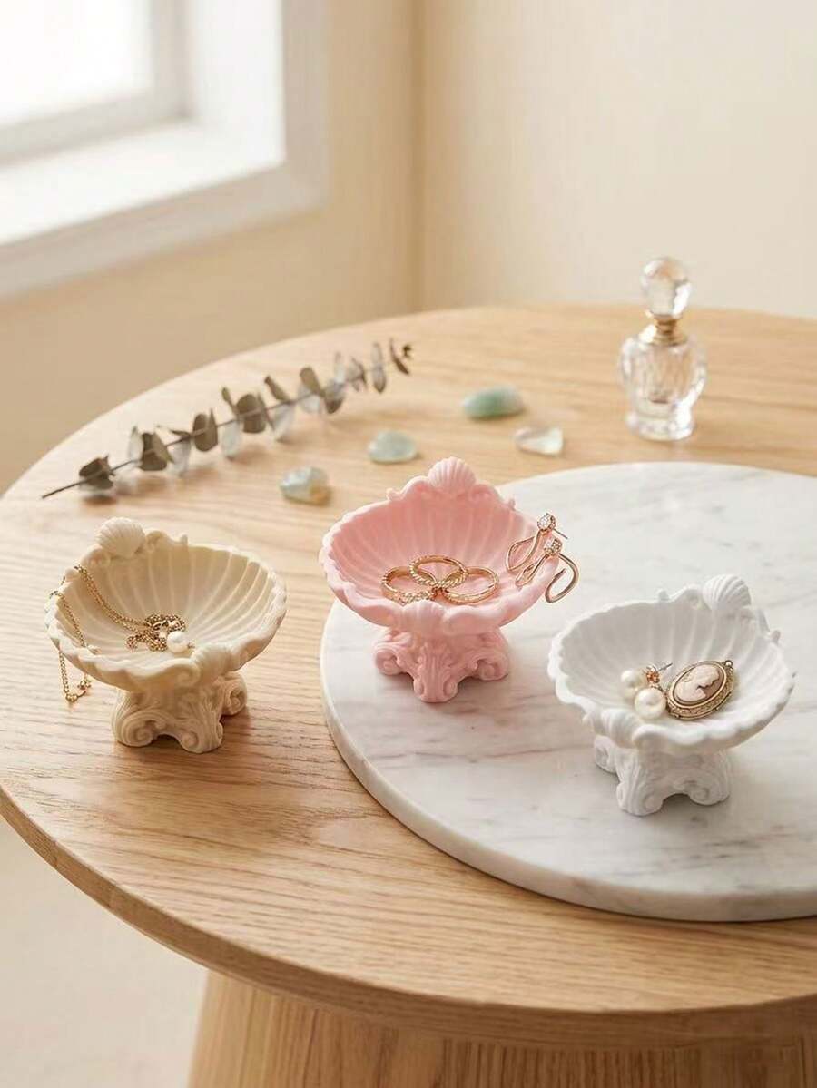 1 pieza Bandeja de almacenamiento decorativa de concha elegante y minimalista, bandeja de joyas con textura exquisita, adecuada para la entrada, el escritorio, la mesa de tocador, almacenamiento exclusivo para varios accesorios de joyería, elaborada con concha natural, hermosa y atmosférica, artículo decorativo práctico para mejorar el estilo del hogar