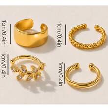 4pcs/Set Fashionable Minimalist Rhinestone Clip-On Earrings, Versatile For Dating, Parties And Daily Wear, Perfect Valentine's Day Gift - Gold 4-piece Set, Style a - View 3