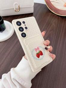 1pc White TPU Sweet Strawberry Lace Heart Pattern Full Coverage Shockproof Phone Case And 1pc Sweet Strawberry Lace Heart Pattern White Adhesive Card Holder, New 2-In-1, Full Coverage Protection Dustproof Waterproof Soft Shell Suitable For Versatile Phone Case/Card Holder Phone Case/Fun Phone Case/Android Phone Case/ Phone Case/ Phone Case/ Phone Case - Multicolor - View 3