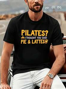T-shirt amusant Pilates Pie Lattes en coton doux, décontracté, confortable et résistant, avec un motif graphique, nouveauté - Noir - Voir 2