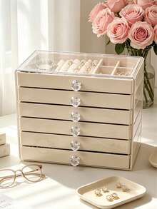 1 hộp đựng trang sức acrylic trong suốt 6 tầng, hộp lưu trữ trang sức dung tích lớn, hộp trưng bày lưu trữ trang sức kiểu ngăn kéo, phù hợp cho bông tai, nhẫn, vòng tay, dây chuyền, vòng tay, lý tưởng để lưu trữ và sắp xếp trang sức tại nhà. - Hộp nữ trang - Xem 1