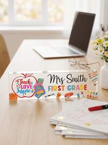 1pc Personalized Teacher Acrylic Desk Name Plate, Customized Teacher 1st Grade Classroom Decor, Teacher Appreciation Gift, School Office Sign, Teacher Desk Sign, Classroom Decor, Desk Sign, Teacher's Day Gift, Back To School Gift - Multicolor - View 5