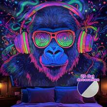 Neon Party Glow Tapestry - A UV-Reactive Wall Decor Suitable For Black Light Parties, Festivals And Events - Featuring Colorful And Designs That Can Light Up Any Area. - Multicolor - View 1