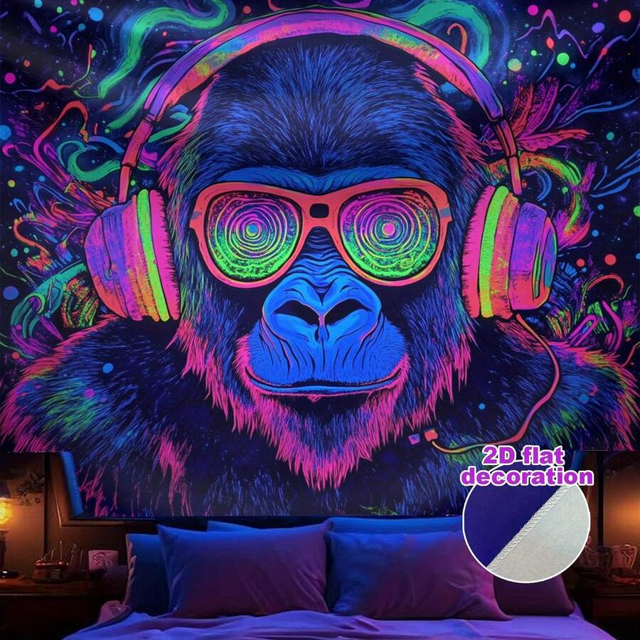 Neon Party Glow Tapestry - A UV-Reactive Wall Decor Suitable For Black Light Parties, Festivals And Events - Featuring Colorful And Designs That Can Light Up Any Area. - Multicolor - View 1