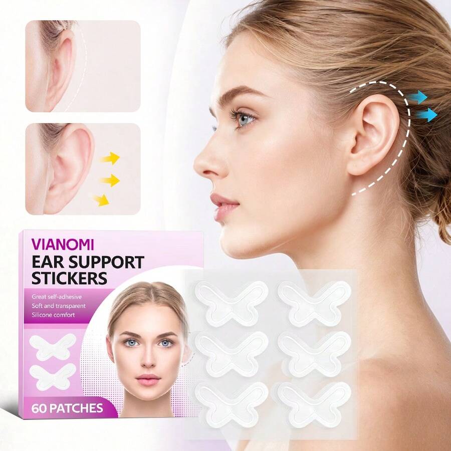 VIANOMI 60pcs Ear Support Tape, Self-Adhesive Ear Lift Patches, Transparent Ear Shaping Stickers, Visual Slimming, Women's Photography Makeup Accessory, Invisible Ear Support Patches, Makeup Tool - Clear - View 1