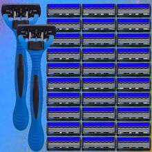 Men's Manual Smooth Razor, Equipped With 3-Layer Stainless Steel Replacement Blades, Designed Specifically For Beard Trimming, Including Razor Handle. - Blue - View 2