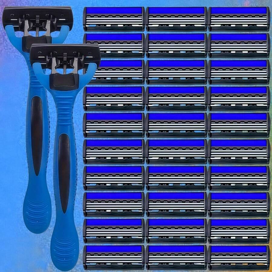 Men's Manual Smooth Razor, Equipped With 3-Layer Stainless Steel Replacement Blades, Designed Specifically For Beard Trimming, Including Razor Handle.