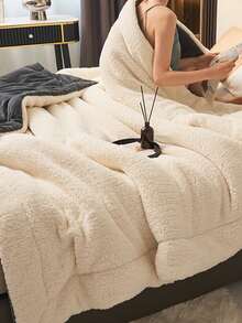 Modern Style Milk Plush Double-Layer Plush Blanket, All-Season Multi-Functional Bed Cover, Machine Washable, Polyester, 180-200g/㎡, Nude Color, Knitted Fabric, No Print, Suitable For Home And Outdoor Use - Dark Grey - View 5