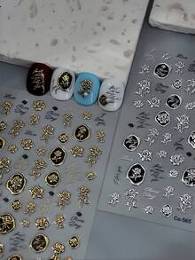 1片 5D金屬玫瑰美甲貼紙，優雅復古美甲貼花，自黏式美甲貼片，夏季DIY美甲藝術裝飾，簡易美甲貼紙，適合女孩與女性的最佳美甲用品，適用於情人節與浪漫場合 - 彩色 - 查看 3