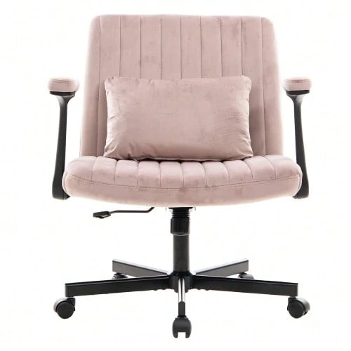 Velvet Office Chair For Home Office – Height-Adjustable Swivel Chair With Folding Armrests And Quiet Casters – Stylish Fabric Office Chair For Home Offices And Small Spaces - Pink - View 1
