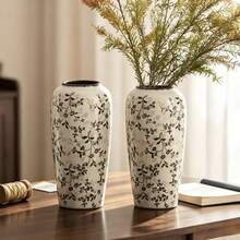 Vintage Ice Crackle Ceramic Vase, Light Luxury Pastoral Decor For Living Room, Hydroponic Flower Arrangement, Dried Flower Holder, Lotus Style, Satisfying Gift - 1PC - View 1