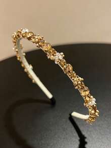 1 Stück Braut-Haarschmuck, luxuriöser Damen-Haarreif mit Diamanten und goldenen Perlen, Organizer für Pony und offenes Haar, Haaraccessoire für Hochsteckfrisuren und geflochtene Dutt-Stylings, geeignet für Lässig, Urlaub, Party und Hochzeit, ganzjährig tragbar - Verschiedenfarbig - Übersicht 3