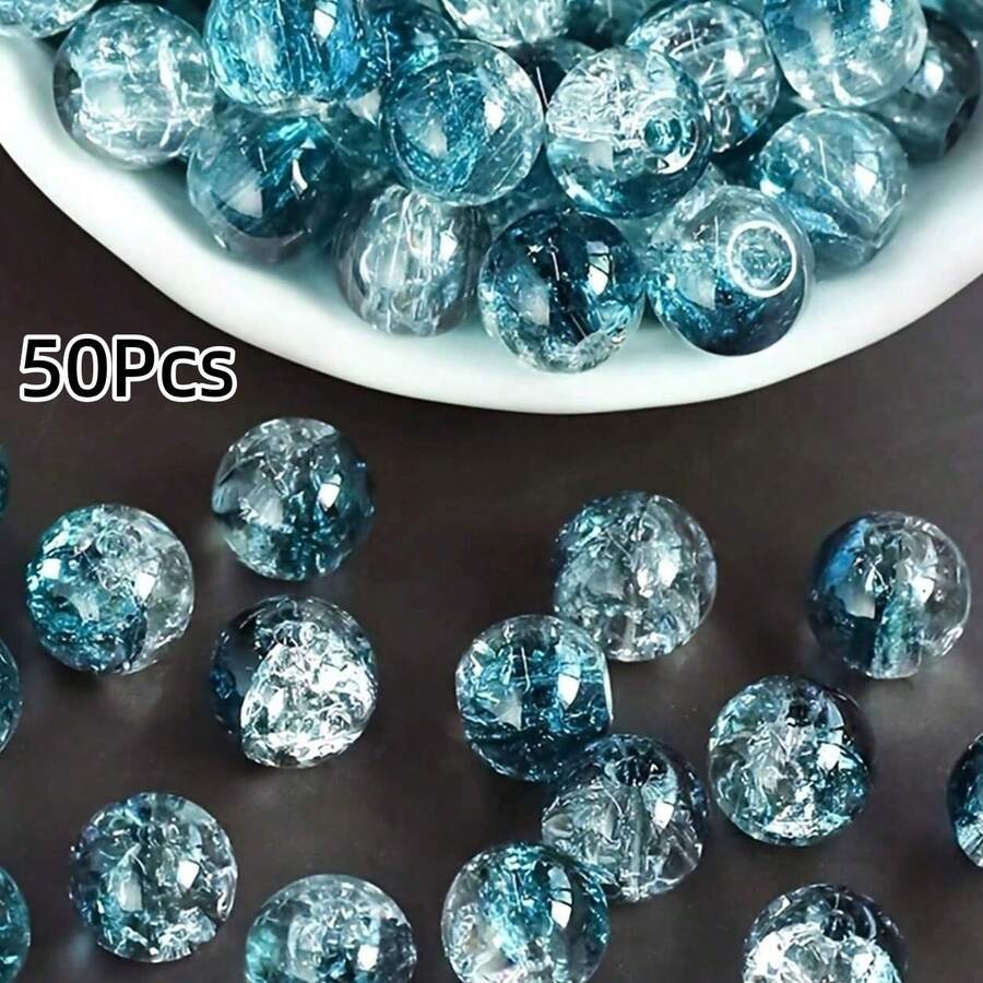 50顆 8mm 水晶玻璃珠 北極光藍色 裂紋圓珠 DIY 手工珠寶 手鍊項鍊耳環製作 - 彩色 - 查看 1