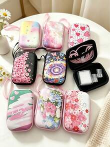 1pc Sweet Style Printed Portable Storage Bag Hard Shell Pressure-Resistant Earphone Data Cable Organizer Pouch - View 4