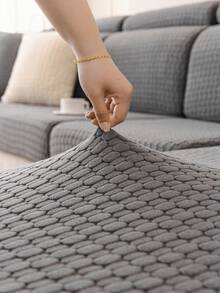 1 Stück einfarbige Jacquard-Maiskorn-Fleece-Sofahülle, geometrisches Muster, moderner minimalistischer Creme-Stil, weich, hautfreundlich, bequem, atmungsaktiv, Herbst/Winter Heimdekoration Hülle, Ganzjahres-Sofabezug, hohe Elastizität, rutschfest, verschleißfest, kratzfest, maschinenwaschbar, haustierfreundlich, vollständiger Schutz Sofahülle, geeignet für Arbeitszimmer, Schlafzimmer, Wohnzimmer, Outdoor, passt für 1-4-Sitzer L-förmiges Sofa - Dunkelgrau - Übersicht 6