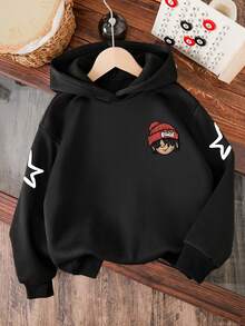 Baby Boy Cartoon Print Hooded Warm Sweatshirt - Black - View 2