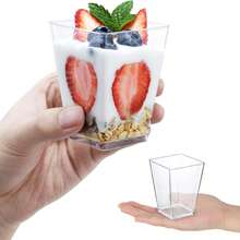 PUREDOVE 15/30/60 Stück 5 Unzen quadratische klare Kunststoff-Dessertbecher, Mini-klare Vorspeisenbecher perfekt für Pudding, Joghurt, Mousse, Hochzeit und Party. - transparent - Übersicht 3