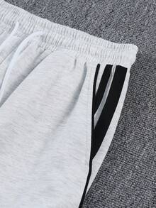 1pc Boys Teenager Autumn American Sports Style Patchwork Casual Loose Straight Leg Pants - Grey - View 5