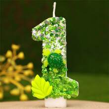 1pc Glittering Turtle Green Leaf Numeral Birthday Cake Candle Party Decoration For Birthday Celebration, DIY Creative Birthday Candle With Atmosphere - Multicolor - View 2