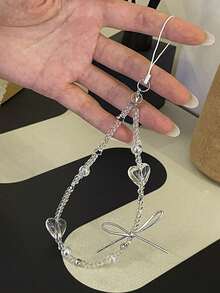 Clear Heart & Bow Beaded Phone Lanyard, Y2K Aesthetic Wrist Strap, Multi-Use Anti-Lost Phone Chain With Silver Star Beads, Transparent Beaded Charm For Phone Case, Bag, Keychain, Camera, Cute Korean Style Accessory, Versatile Hand Strap For Women Girls, Sweet Bowknot Design, Lightweight Portable, Fashion Phone Decoration, Perfect Gift For Friends - Multicolor - View 1