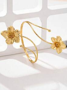 1pc European & Punk Style Exaggerated Alloy Metal Multi-Color Enamel Floral Bracelet - Gold - View 3