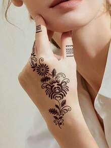 High-Quality Floral Pattern Henna Tattoo Stencils, Colorful Painting Temporary Hand Tattoo Stencils, Glitter Hollow Tattoo Stickers, Suitable For Body Art Painting Makeup Mandala Design - Multicolor - View 5