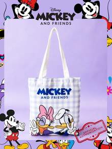 1 pieza Bolsa de lona con estampado oficial de Disney Pato Donald/Pato Daisy, bolso de mano de dibujos animados lindo para niñas, bolsa tote de gran capacidad, bolsa de compras plegable, bolso de hombro ligero, adecuado para estudiantes/estudiantes universitarios/adolescentes/jóvenes, adecuado para uso diario/salidas/compras/desplazamientos - Azul - Ver 8