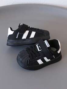 Black & White Infant Toddler Shell Toe Sneakers - Non-Slip Soft Sole - Black - View 4