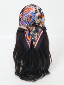 1pc Bandana Print Cashew Pattern Colorblock Versatile Square Scarf Headscarf - Multicolor - View 4